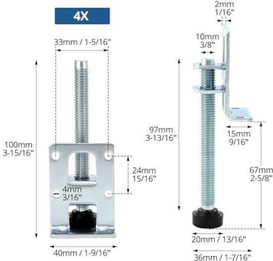 YONGQING 12 stuks verstelbare poten met metalen boor, M8 x 50 mm schroefnivelleringsvoeten, verstelbare poten met schroefdraad voor meubels, tafelpoten voor bureau/stoel/kast/dressoir/bank