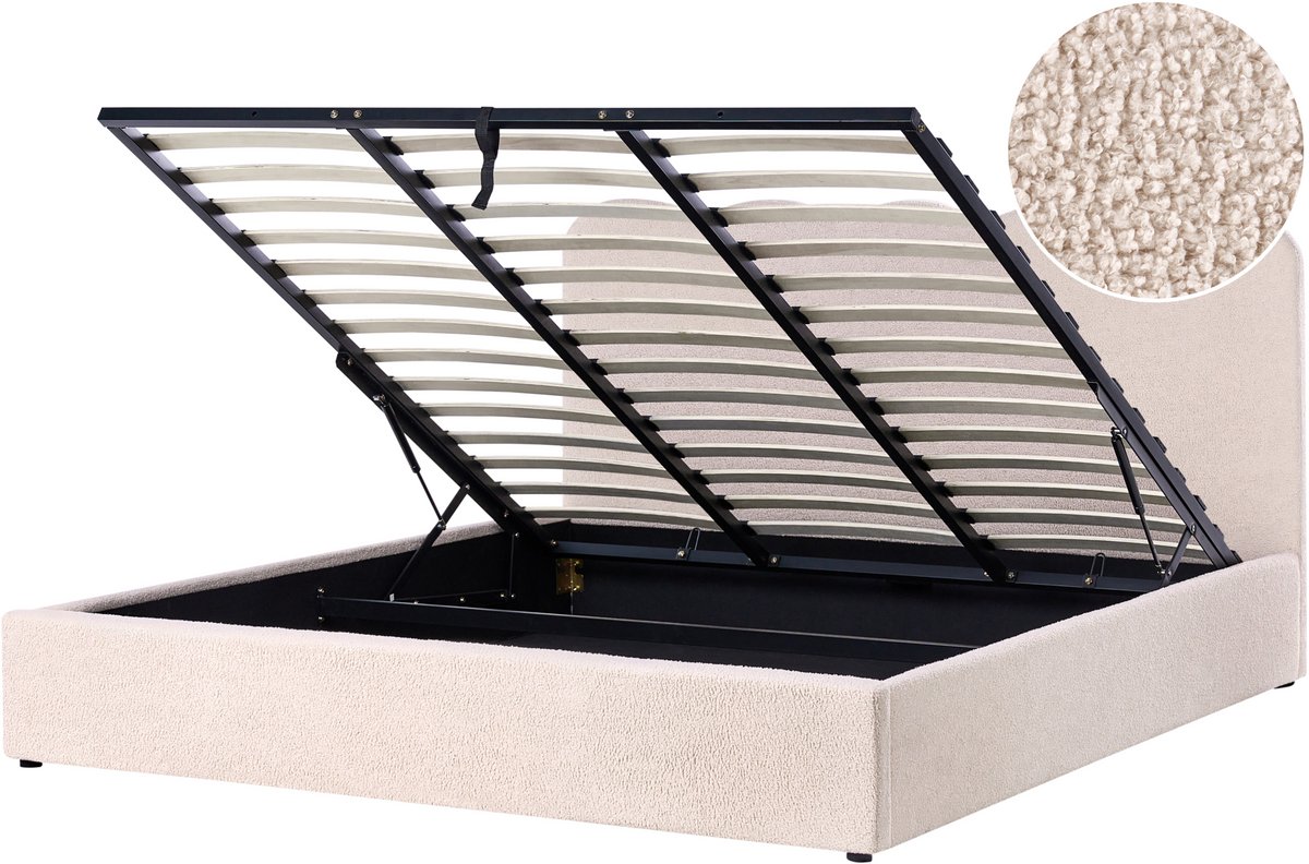 NANTERRE - Bed met opbergruimte - Beige - 180 x 200 cm - Bouclé