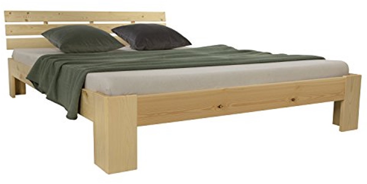 Houten bed 140x200 cm met lattenbodem - Tweepersoonsbed van massief grenenhout