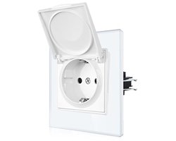 Enkelvoudig stopcontact met deksel - Schuko stopcontact met klauwen - EU standaard inbouwstopcontact - Wit