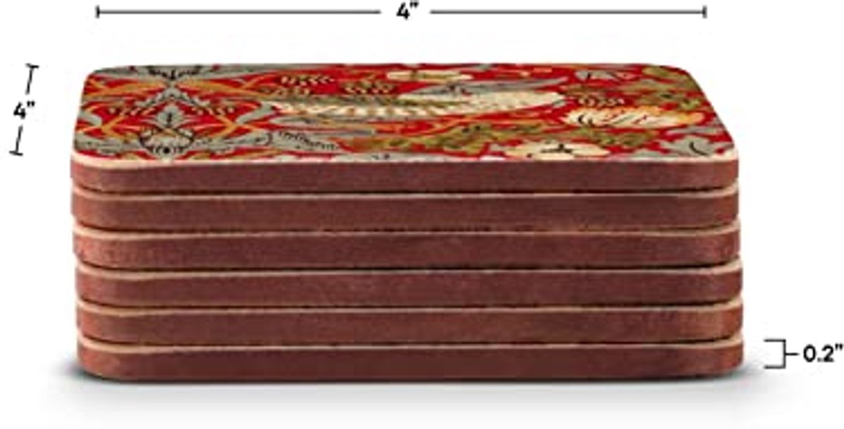 Rode onderzetters set van 6 - 10,5 x 10,5 x 0,58 cm