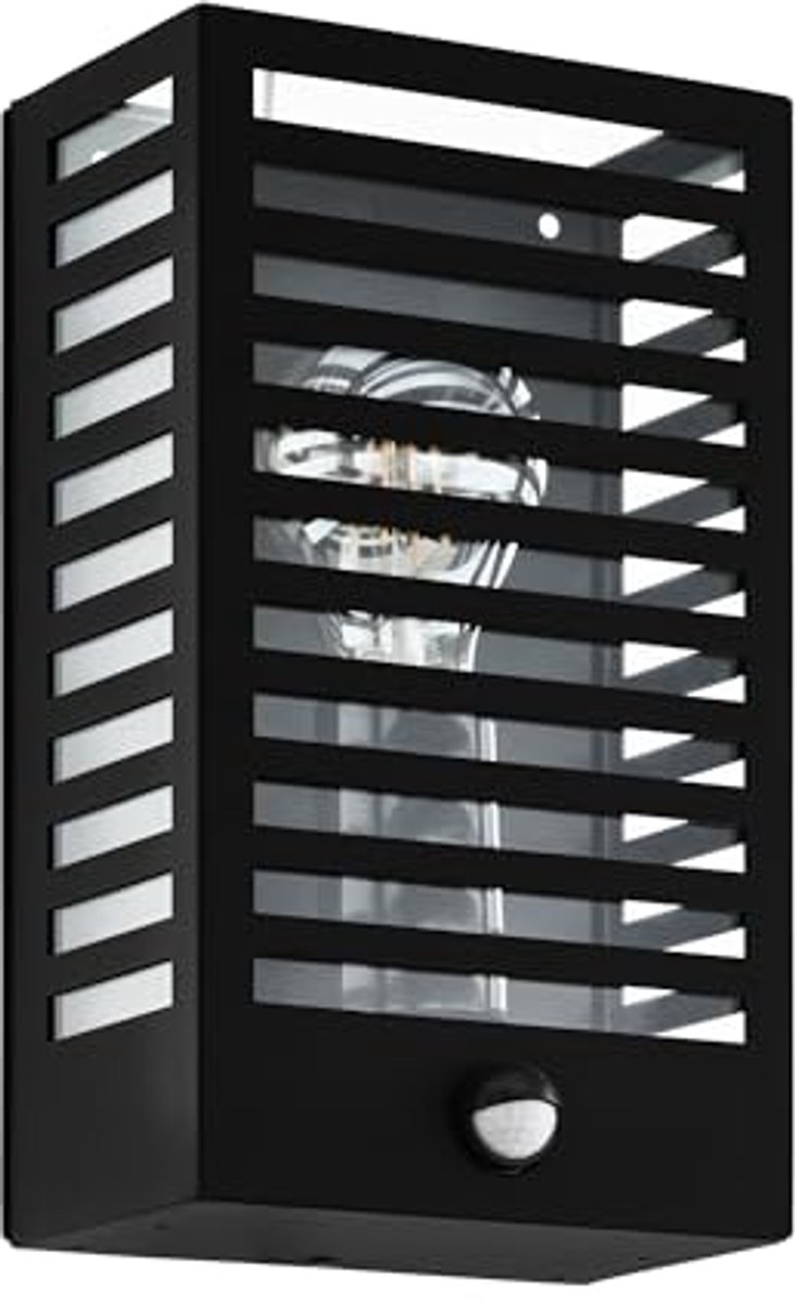 Buitenlamp met Bewegingsmelder en E27 Fitting - Zwarte Wandlamp van Metaal IP44
