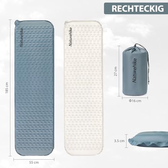 Ultralichte zelfopblazende isomat 3,5 cm - Geïsoleerde mummiemat voor kamperen, backpacken en wandelen van Merkloos — afbeelding 3