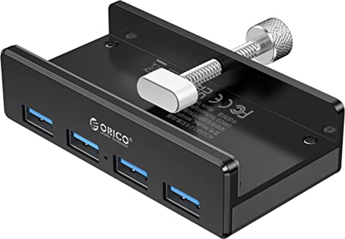 4-Port USB 3.0 Hub - Super Speed Mini Aluminium Data Hub met Klem voor Bureaus en Monitoren