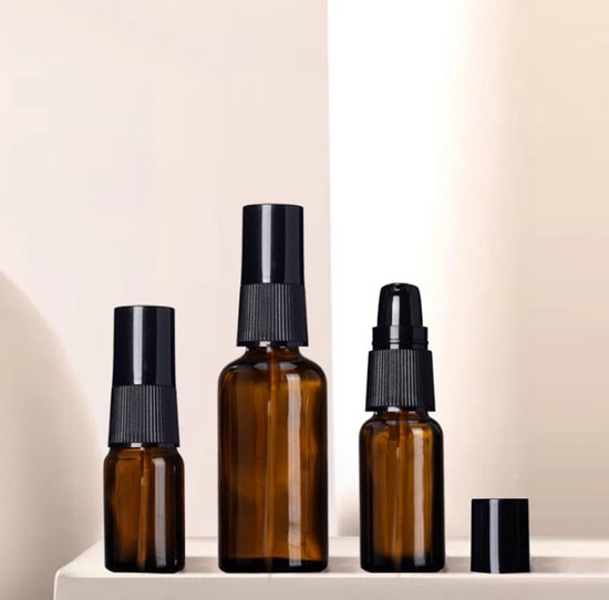 100 ml amberkleurige glazen reisflessen - pompdispenser voor lotion en cosmetica - shampoo - essentiële olie - lekvrij ontwerp voor reizen - badkamer - dagelijks gebruik — afbeelding 2