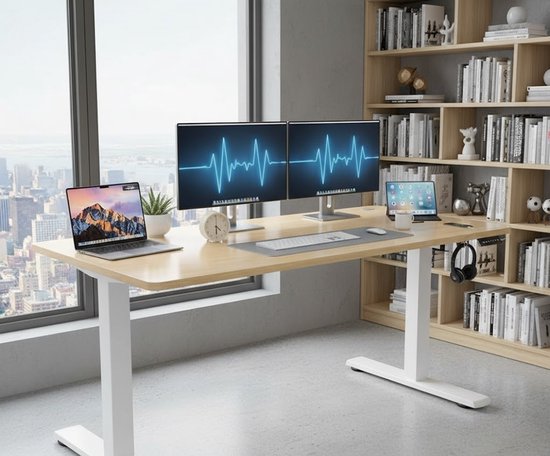 JUMMICO In hoogte verstelbaar bureau 180 x 80 cm met kabelkuip, bureau in hoogte verstelbaar elektrisch staand bureau met USB-aansluiting, ergonomische sta-zittafel met 360° wielen, vintage bruin JUMMICO In hoogte verstelbaar bureau 180 x 80 cm met kabelkuip, bureau in hoogte verstelbaar elektrisch staand bureau met USB-aansluiting, ergonomische sta-zittafel met 360° wielen, vintage bruin