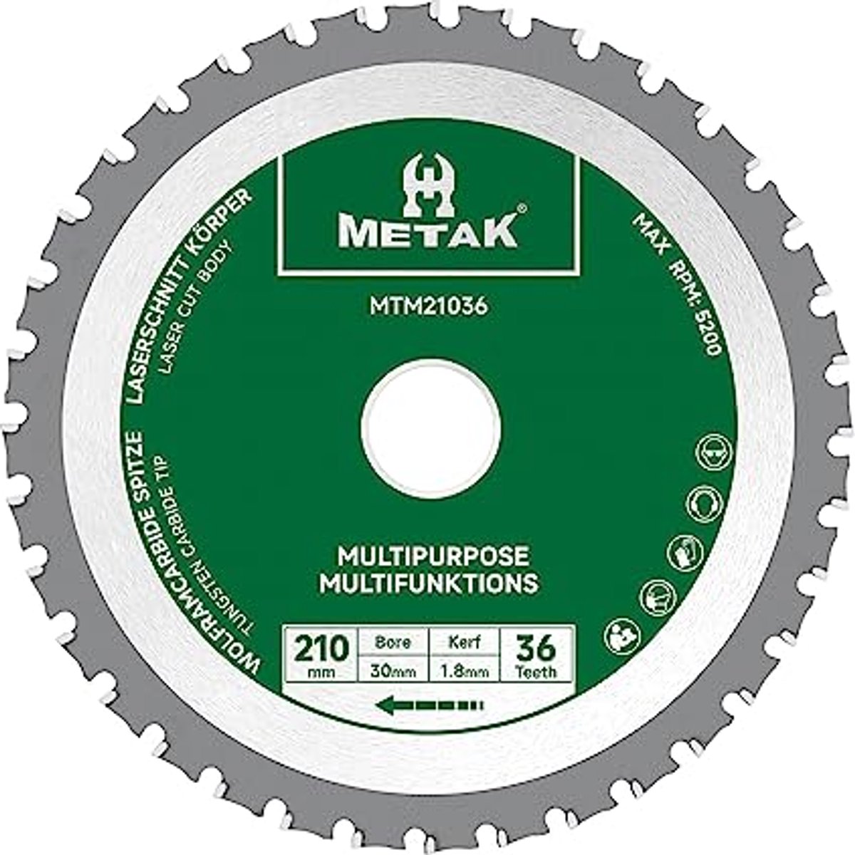 Multifunctioneel Cirkelzaagblad 210 x 30 mm voor Hout, Metaal en Aluminium - 36 Tanden - Multi-Materiaal