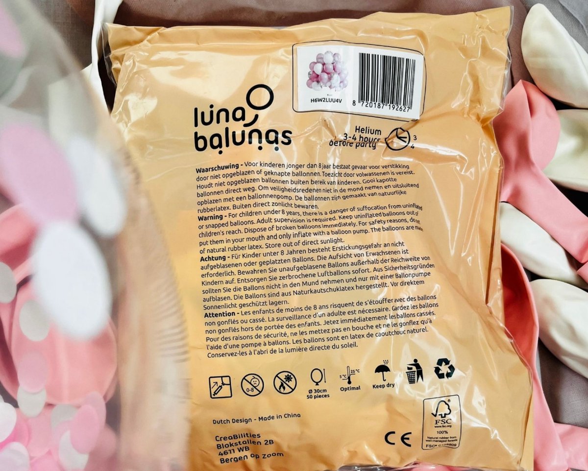 Luna Balunas 50 Stuks Pastel Roze Wit Latex Ballonnen Helium Confetti Verjaardag versiering Meisje - Baby Shower Feest decoratie Eco friendly FSC — afbeelding 5