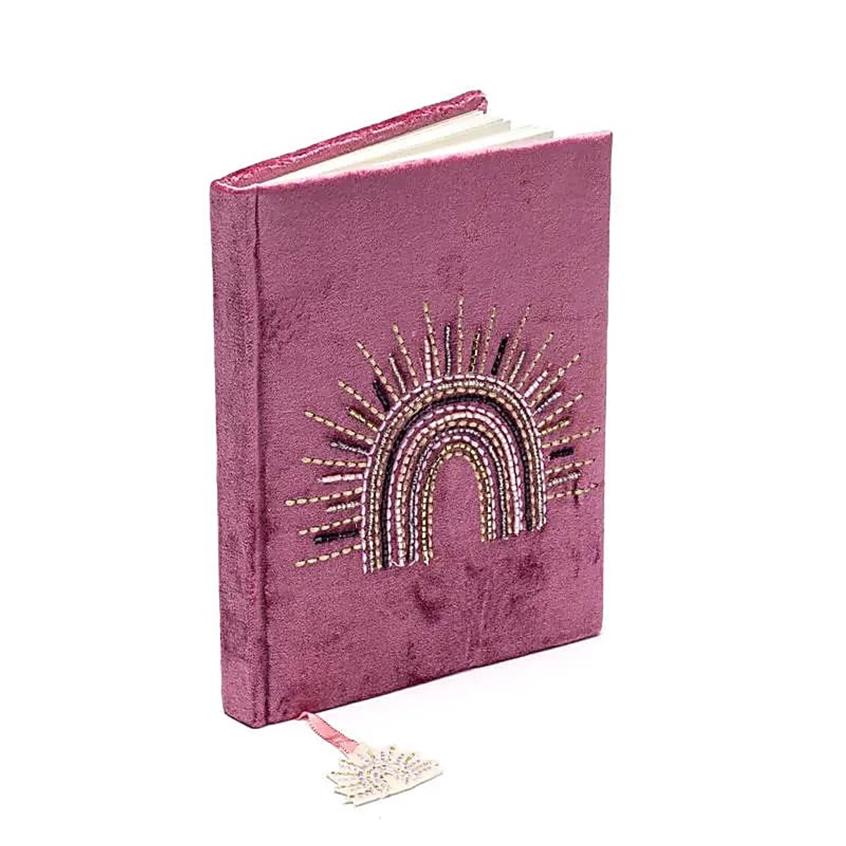 Notitieboek fluweel paars met regenboog – 20 cm x 15 cm