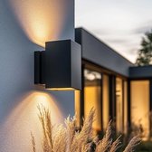 Solar wandlamp buiten 'Sverre' recht - Up down light - Warm wit licht - Tuinverlichting op zonne-energie geschikt voor schutting - Zwart