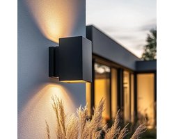 Omslag van Solar wandlamp buiten 'Sverre' recht - Up down light - Warm wit licht - Tuinverlichting op zonne-energie geschikt voor schutting - Zwart