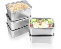 Vitdipy - Voedselopslagcontainer - 5 stuks - Diepvriescontainer - Vershouddoos - RVS - 600 ml - RVS Lunchbox - Meal Prep Bakjes - Voor vriezer - Zilver