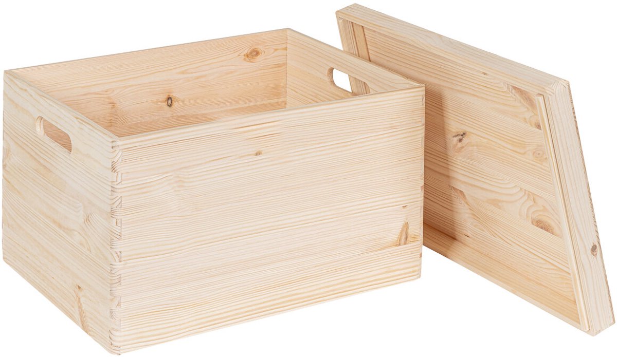 HAUDT® Houten kist KIM Maxi XL met losse deksel - handgrepen - 39,5 x 29,5 x 26 cm - inhoud 25,6L - afneembare deksel - opbergkist
