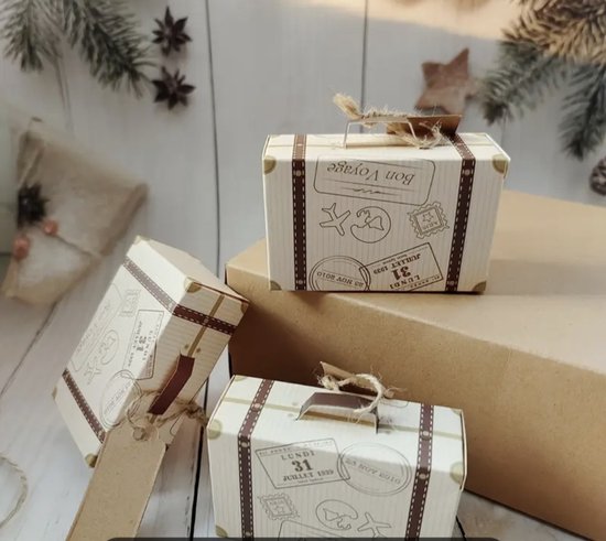 Mini Koffer Cadeaudoosjes – 5 stuks – Retro Reiskoffer Giftbox – Traktatie, Bedankje & Geschenkverpakking