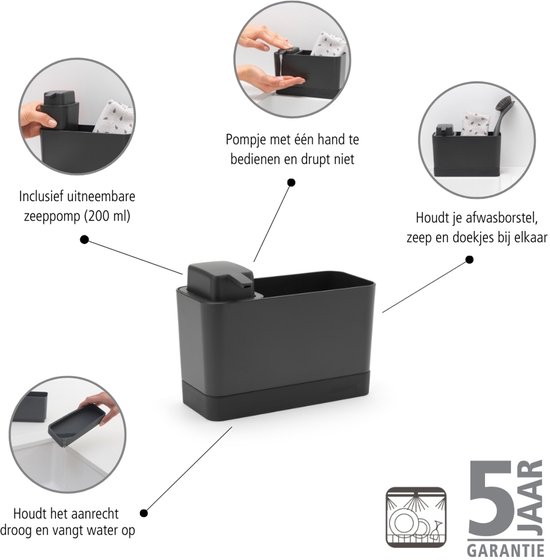 Brabantia SinkSide set pour organiseur espace évier, panier d'évier et distributeur de savon - Dark Grey