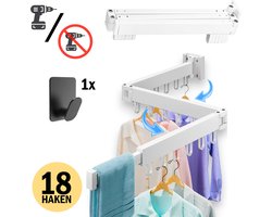 PLAY IT Wanddroogrek 127cm Inklapbaar 18 Haken Wit - Wasrek/Droogrek Hangend + 1 Handdoek Haakje