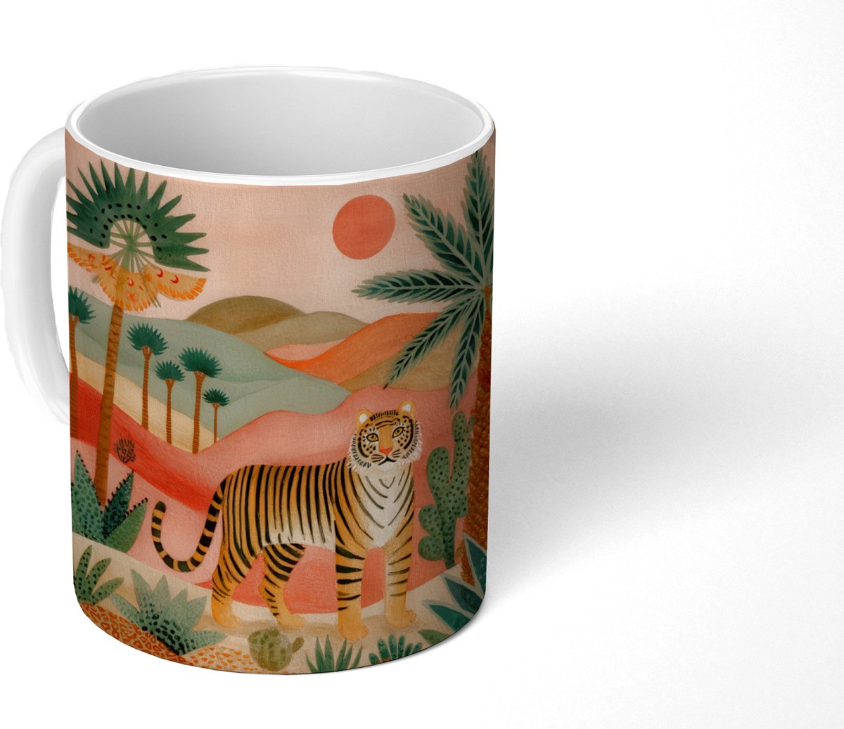 Mok - Koffiemok - Tijger - Kleurrijk - Palmen - Cactus - Mokken - 350 ML - Beker - Koffiemokken - Theemok