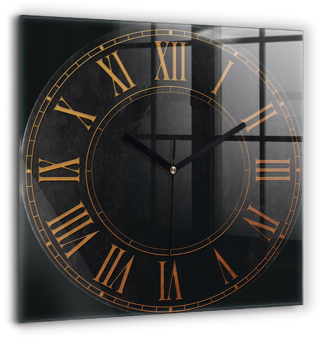 Wallfluent Wandklok - Oude Romeinse cijfers Stijlvolle Klok - 60 cm x 60 cm - Zwart Wandklok - Zwarte Handen - Klok zonder getallen - Kinder Wandklok Glas - Unieke Wandklok - Minimalistische Klok - Klok met Afbeelding