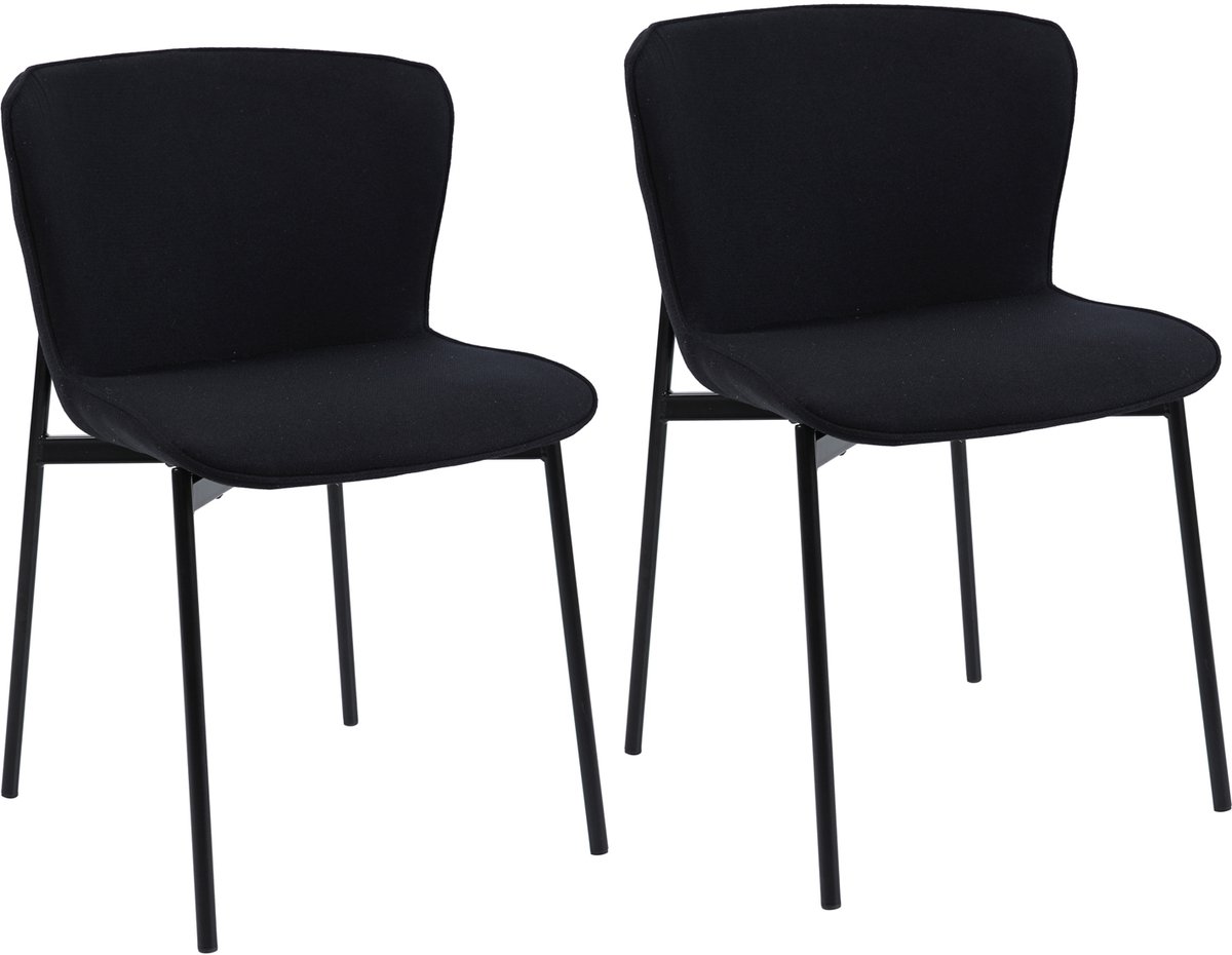SVITA MARY Set van 2 eetkamerstoelen - Gestoffeerde stoel Keukenstoel Woonkamerstoel Stof Zwart/Zwart