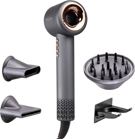 VistaSonic Super Föhn ® - Haardroger met Diffuser - Krullen - Fohn - Graphite Grey - Opzetstuk