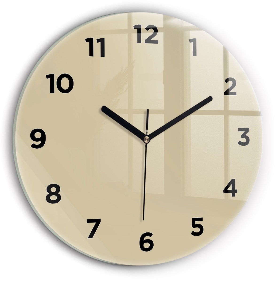 Wallfluent Wandklok - Beige Ronde Glas Klok - 30 cm x 30 cm - Beige Wandklok - Zwarte Handen - Wandklok Met Cijfers - Wandklok voor in de Keuken - Ronde Glazen Klok - Minimalistisch Wandklok - Ronde Glazen Wandklok