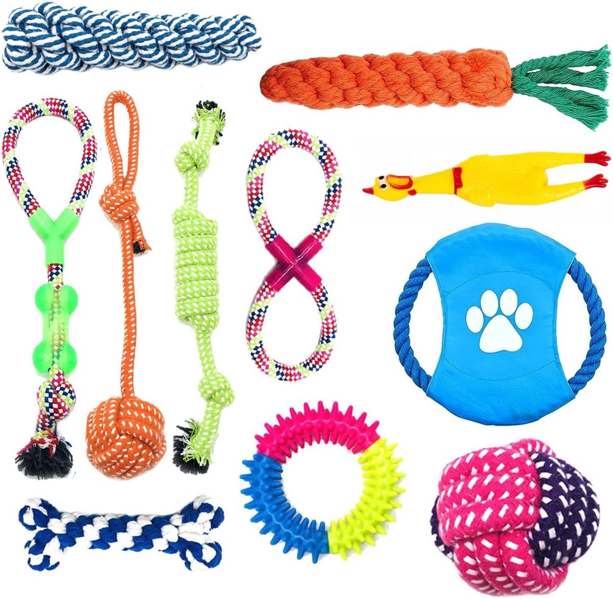 KoningBen®HondenSpeelgoed Set – 12 Stuks – Voor Puppy’s & Middelgrote Honden – Interactief Hondenspeelgoed – Incl. Hondenbal, Frisbee & Trektouw