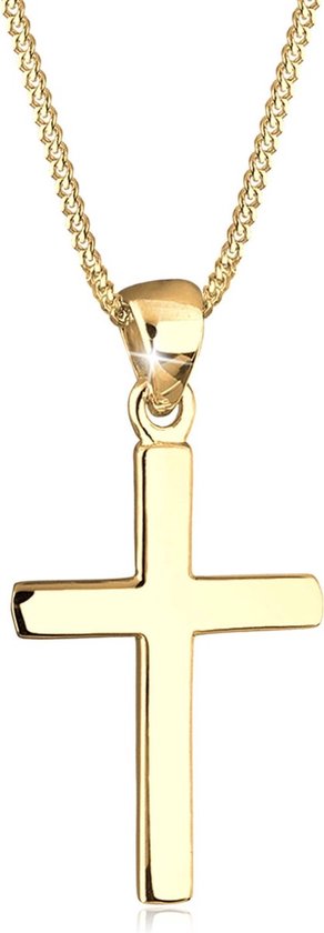 Gouden kruisketting met een glanzende hanger.