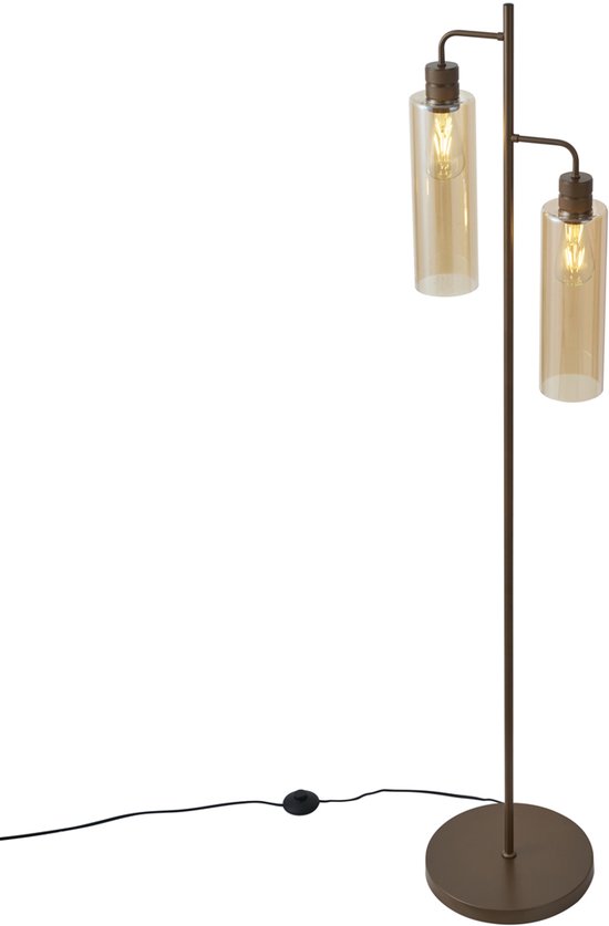 QAZQA stavelot - Hotel chique Vloerlamp | Staande Lamp - 2 lichts - H 155 cm - Brons - Woonkamer