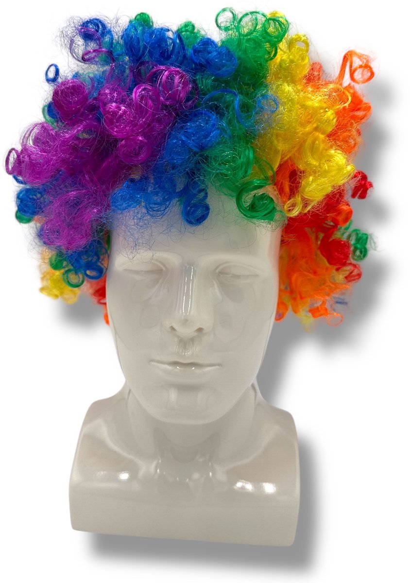 Regenboog Pruik – Afro Krullen – Pride Feestpruik voor Volwassenen – One Size