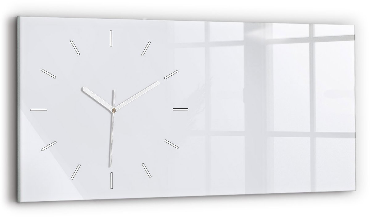 Wallfluent Wandklok - Wit Rechthoekige Glas Klok - 60 cm x 30 cm - Wit Wandklok - Witte Handen - Wandklok Zonder Cijfers - Kinder Wandklok Glas - Rechthoekige Glazen Wandklok - Scandinavisch Wandklok - Glazen Klok Rechthoekige