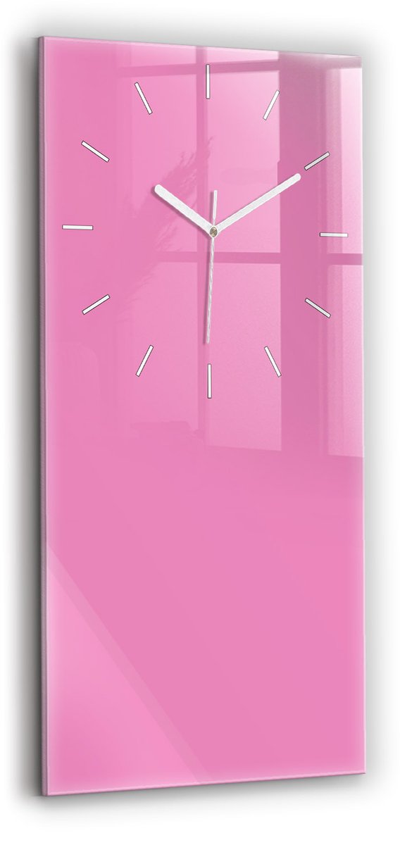 Wallfluent Wandklok - Roze Glazen Klok Rechthoekige - 30 cm x 60 cm - Roze Wandklok - Witte Handen - Wandklok Zonder Cijfers - Wandklok voor in de Keuken - Rechthoekige Glas Klok - Industrieel Wandklok - Rechthoekige Glazen Wandklok