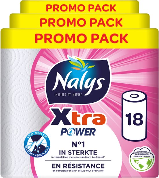 Nalys Xtra Power keukenpapier - 18 rollen - Extra sterk - Voordeelverpakking