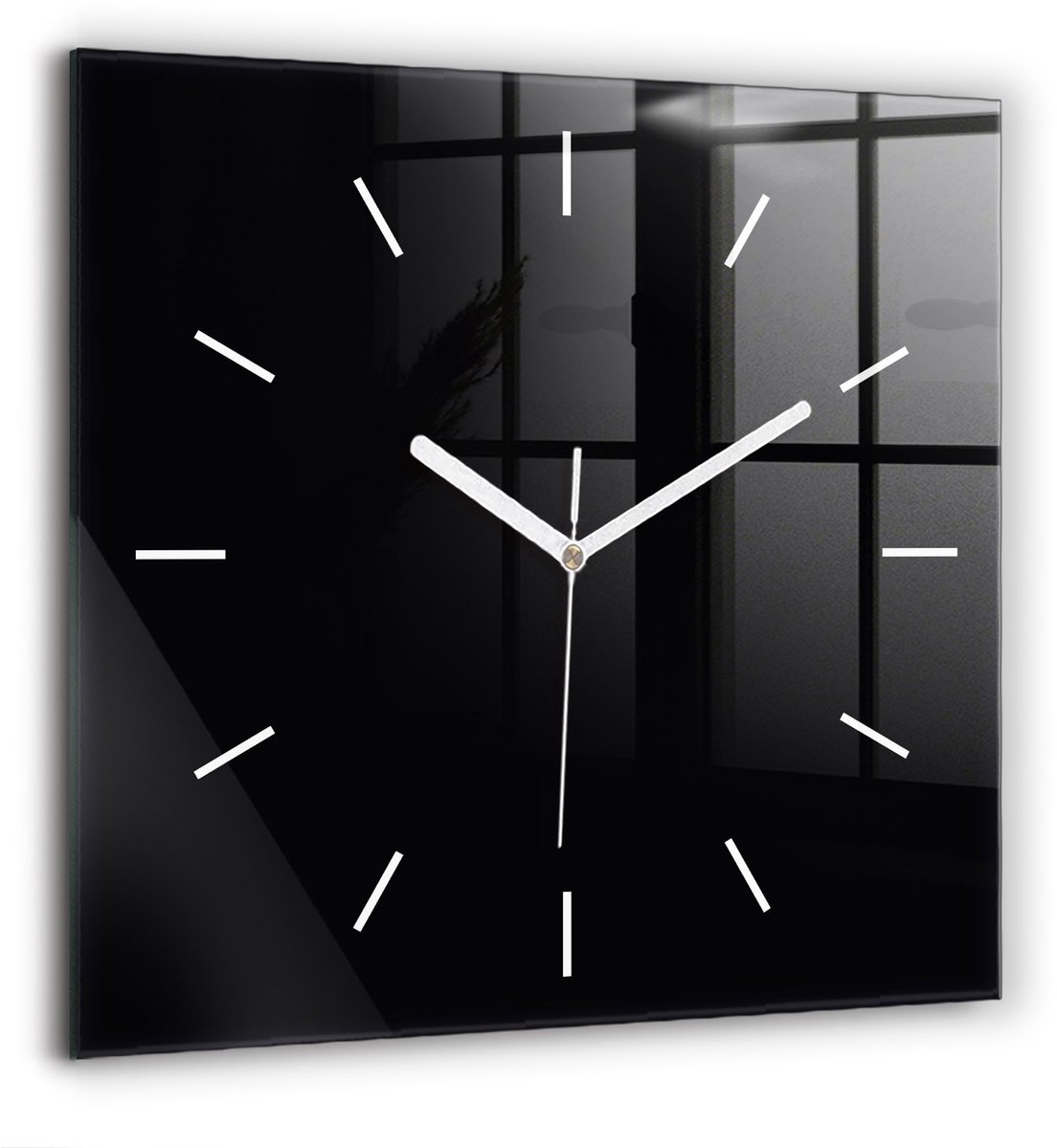 Wallfluent Wandklok - Zwart Vierkante Glazen Wandklok - 60 cm x 60 cm - Zwart Wandklok - Witte Handen - Wandklok Zonder Cijfers - Stille Wandklok Slaapkamer - Vierkante Glas Klok - Scandinavisch Wandklok - Vierkante Glazen Klok