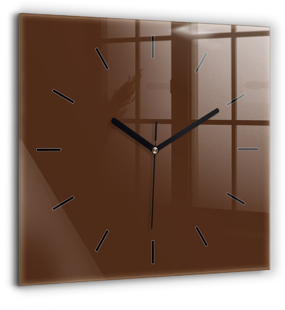 Wallfluent Wandklok - Bruin Vierkante Glazen Klok - 60 cm x 60 cm - Bruin Wandklok - Zwarte Handen - Wandklok Zonder Cijfers - Wandklok voor in de Keuken - Vierkante Glazen Wandklok - Industrieel Wandklok - Vierkante Glas Klok