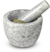 MDO Premium Vijzel met Stamper – natuursteen massief – Inclusief stamper – Veelzijdig gebruik – Lichtgrijs