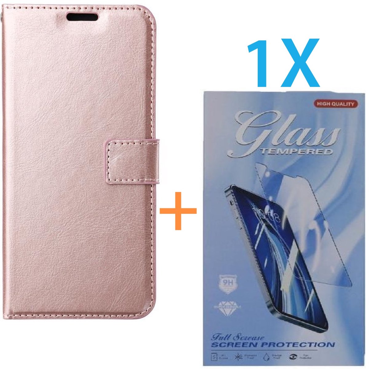 Bookcase Geschikt voor: Samsung Galaxy Xcover 7 - Rosegoud - portemonnee hoesje - met 1x Glas Screen protector - Book Cover
