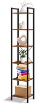 IvoQ Industriële Boekenkast – 6-laags – Smal & Hoog – 187 cm – Rustiek Bruin – Metalen Frame