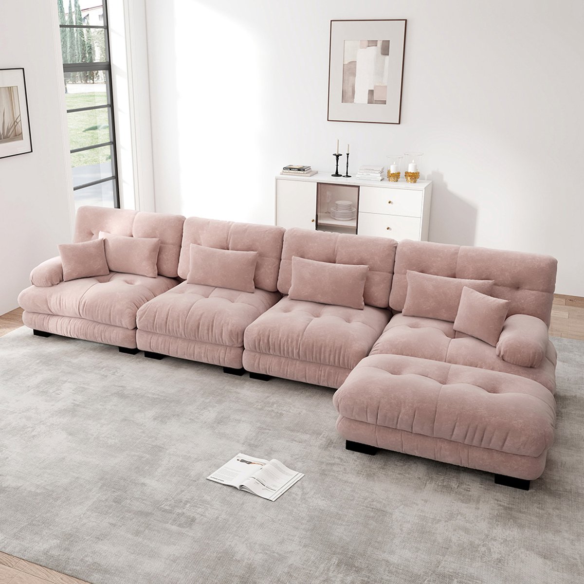 Pugsdrly Modulaire hoekbank, L-vormige bankstel voor de woonkamer, comfortabele Cloud-bank
