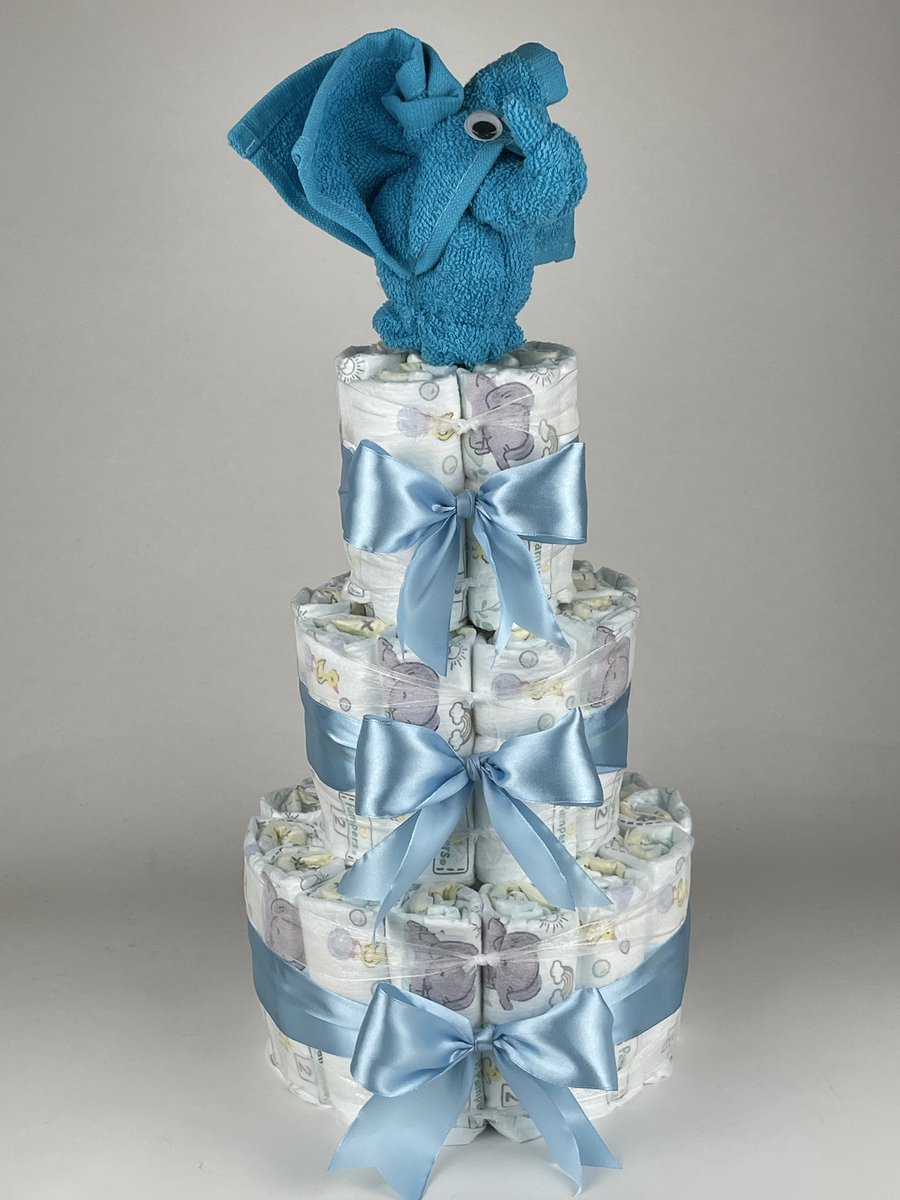 Chouette-Chouette | Luiertaart Jongen | Kraamcadeau | Geboorte Jongen | Babyshower | Olifant Aqua blauw - Blauw