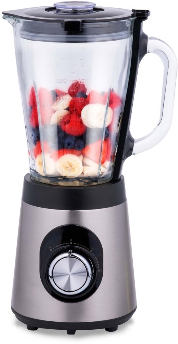 alpina Blender 1,5L - BL9703A-GS - Smoothie Maker 500W - Anti-Slip Bodem - 2 Snelheden en Pulserende Functie - RVS Voet en Glazen Kan - Zilver