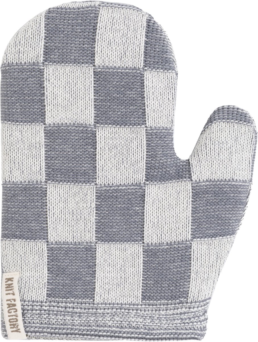 Knit Factory Ovenwant Block - Hittebestendige ovenhandschoen - keukenhandschoen - Gemaakt van 50% katoen & 50% acryl - Slijtvast - Ecru/Med Grey