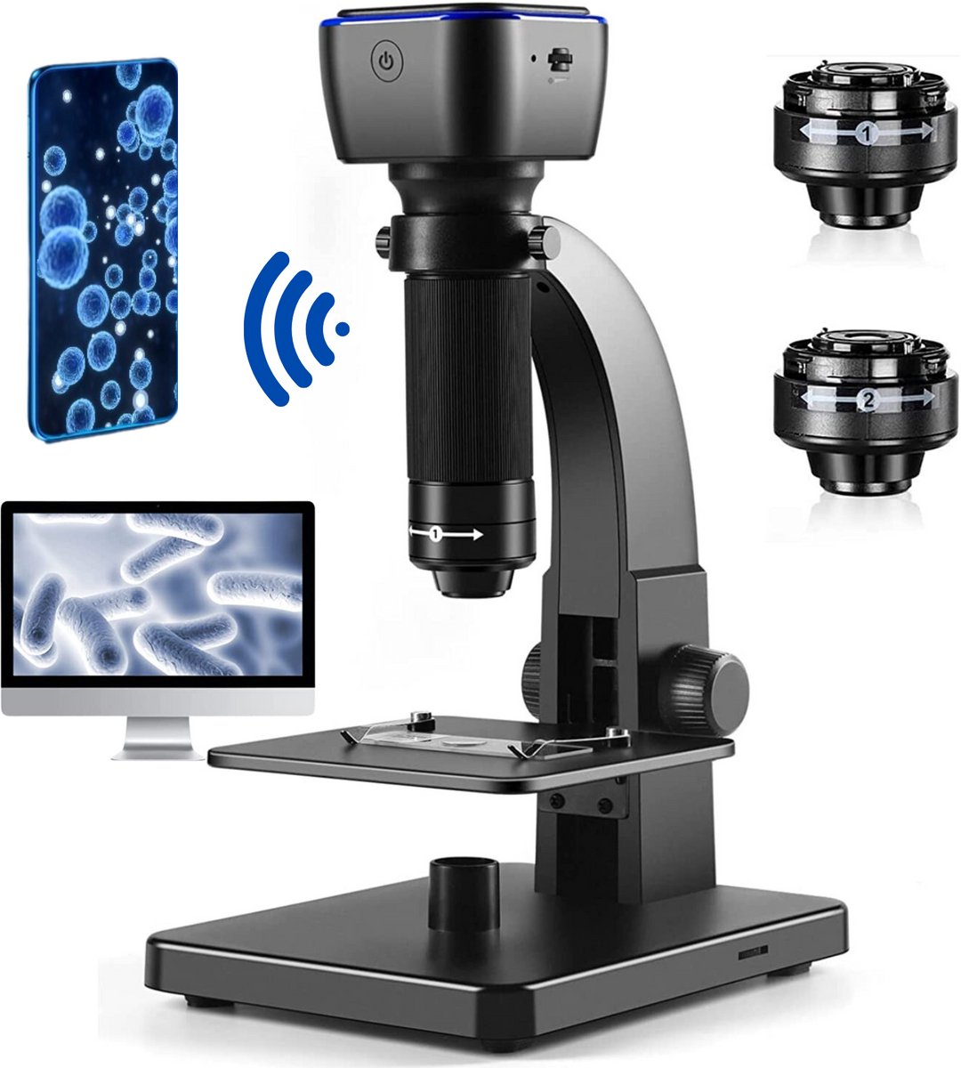 Zoomble® Digitale Microscoop met Camera – 2000x Zoom – E-book Microscopie - Foto/Video - Wifi/USB connectie - 1800mAh Batterij – 11 LED Lampen - Kinderen
