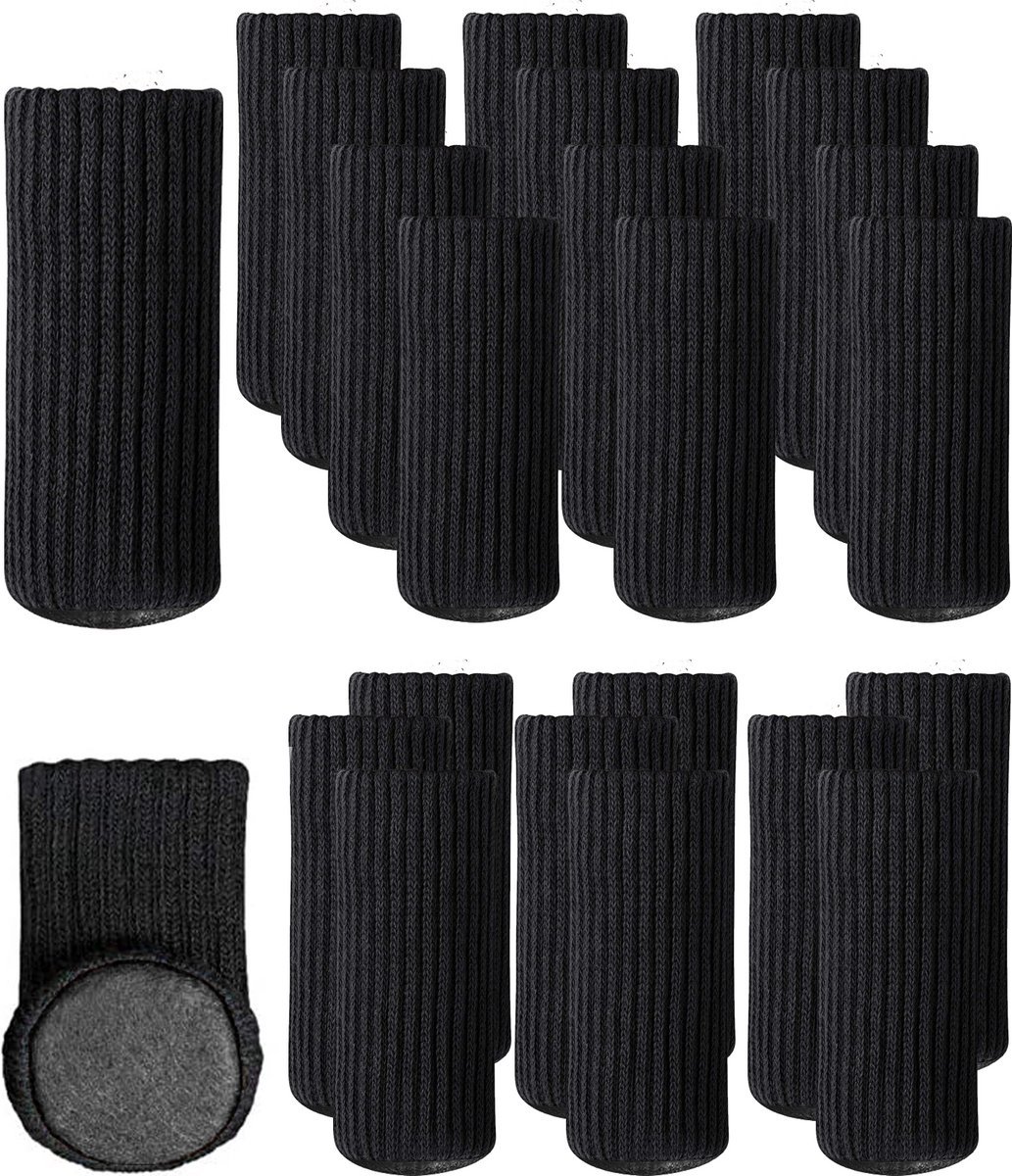 Jumada's - Elastische Stoelpoot Beschermers - Set van 24 - Zwart - Stoelsokken - Viltjes Stoelpoten - Stoelpoot Sokken - Stoeldoppen - Stoelbeschermer - Stoelsokjes - Stoelpoot Rubber - Stoelpoot Glijders - Meubelpoot - Poten voor Meubels