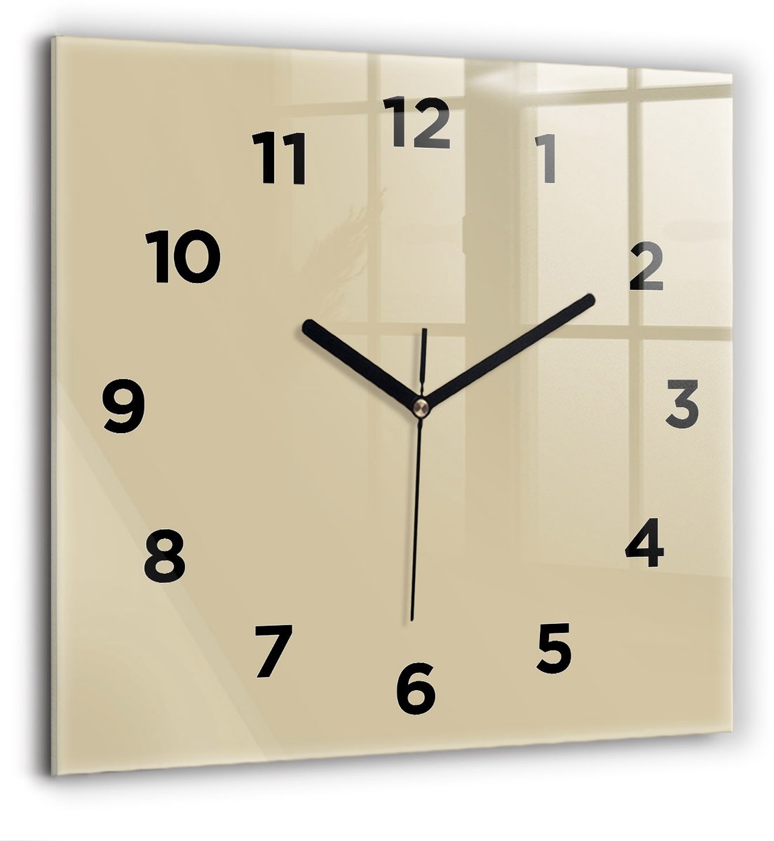 Wallfluent Wandklok - Beige Vierkante Glas Klok - 60 cm x 60 cm - Beige Wandklok - Zwarte Handen - Wandklok Met Cijfers - Wandklok voor in de Keuken - Vierkante Glazen Klok - Minimalistisch Wandklok - Vierkante Glazen Wandklok