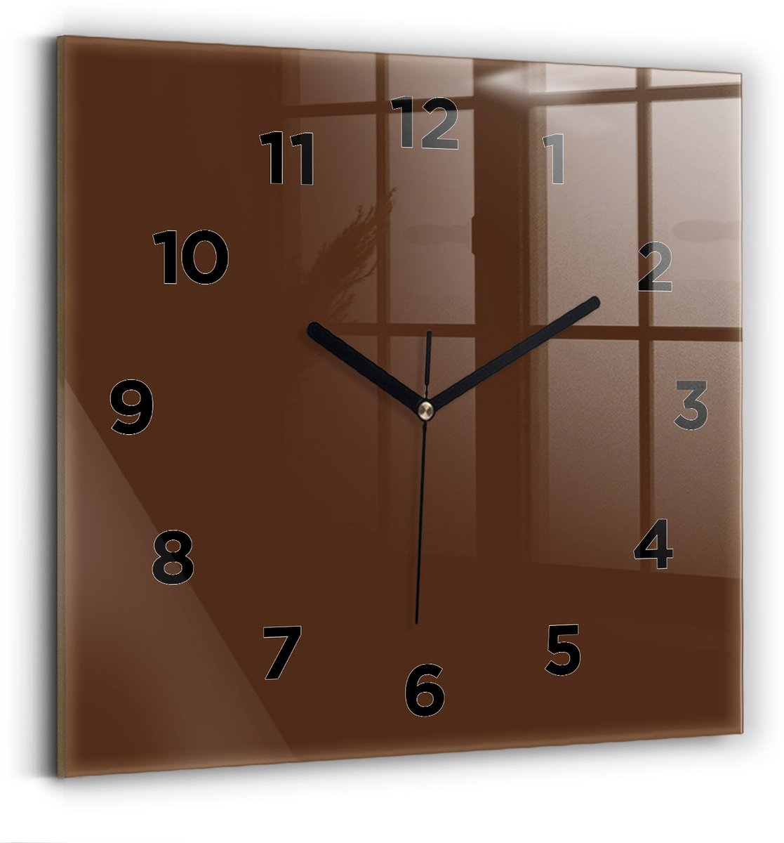 Wallfluent Wandklok - Bruin Vierkante Glazen Klok - 30 cm x 30 cm - Bruin Wandklok - Zwarte Handen - Wandklok Met Cijfers - Wandklok voor in de Keuken - Vierkante Glazen Wandklok - Industrieel Wandklok - Vierkante Glas Klok