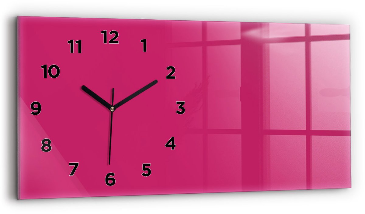 Wallfluent Wandklok - Roze Rechthoekige Glas Klok - 60 cm x 30 cm - Roze Wandklok - Zwarte Handen - Wandklok Met Cijfers - Wandklok Glas Woonkamer - Rechthoekige Glazen Wandklok - Scandinavisch Wandklok - Glazen Klok Rechthoekige