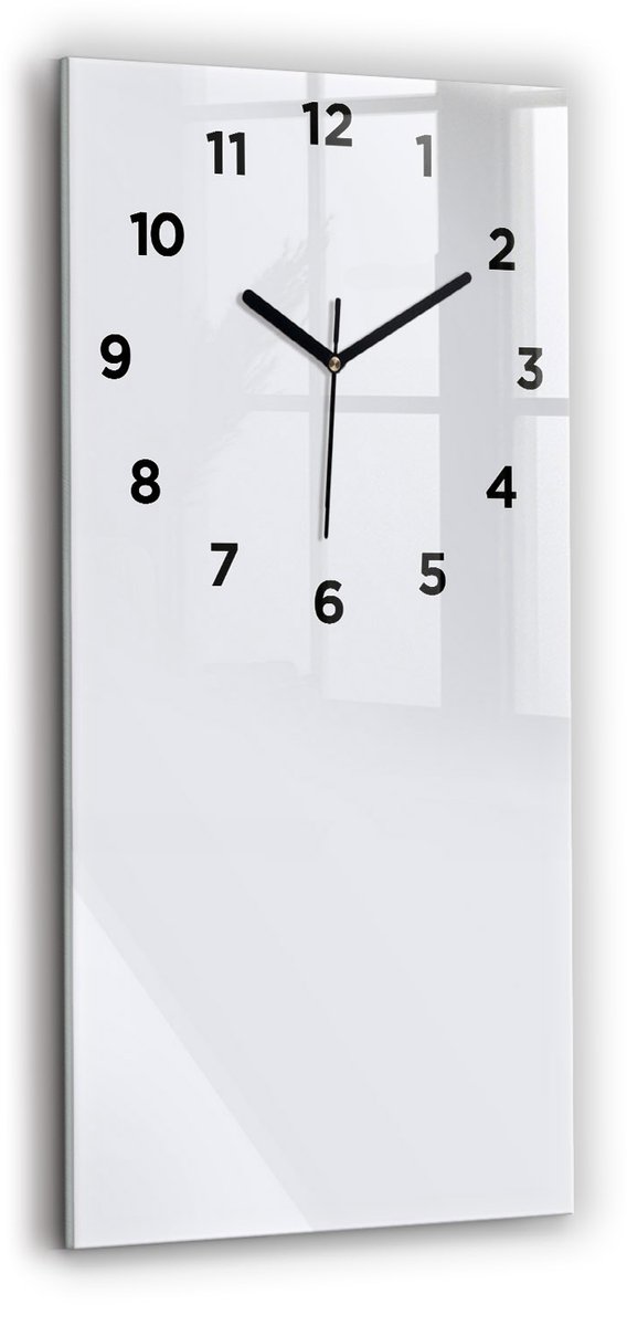 Wallfluent Wandklok - Wit Rechthoekige Glas Klok - 30 cm x 60 cm - Wit Wandklok - Zwarte Handen - Wandklok Met Cijfers - Kinder Wandklok Glas - Rechthoekige Glazen Wandklok - Scandinavisch Wandklok - Glazen Klok Rechthoekige