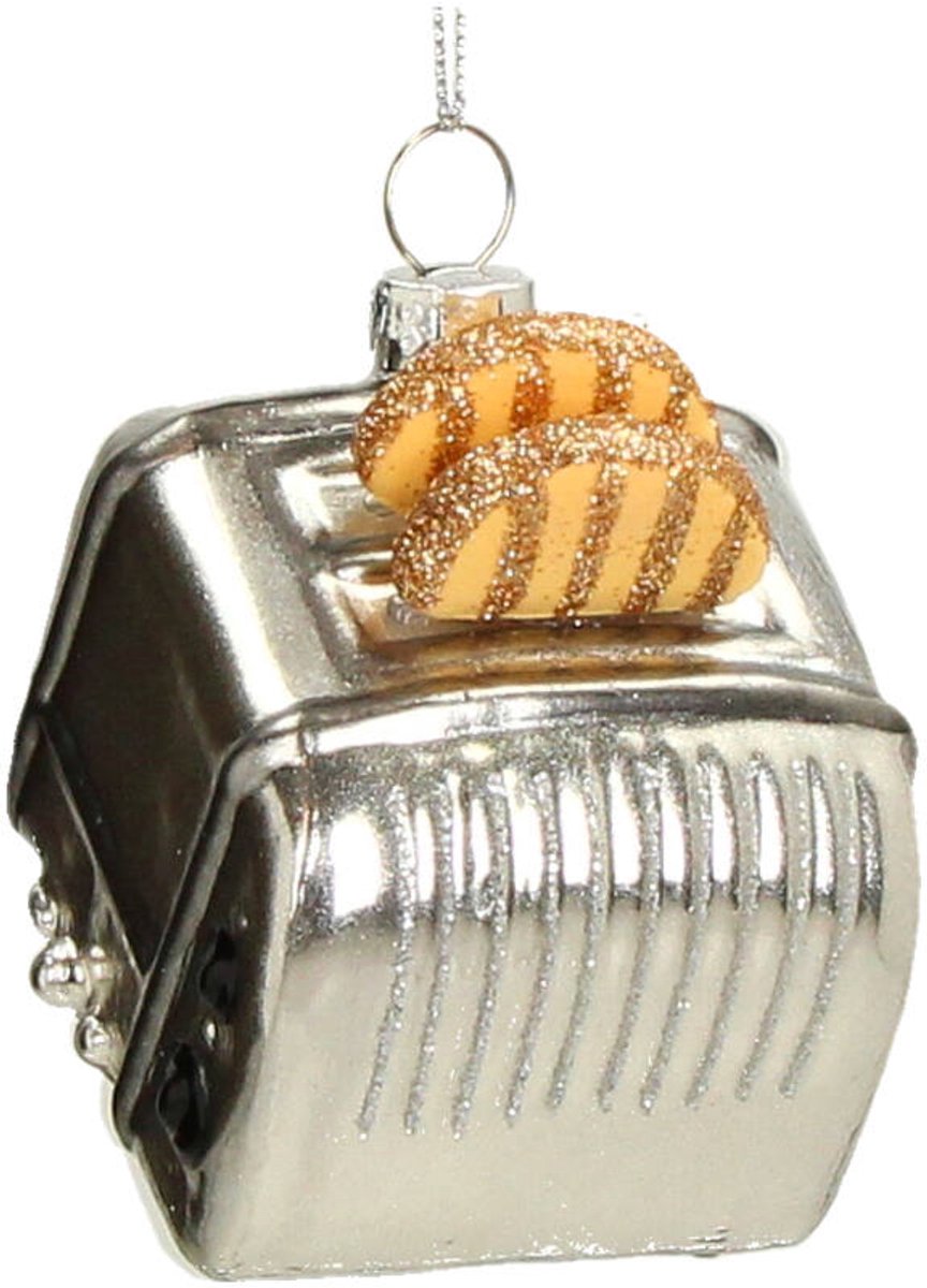 HD Collection Glazen kerstornament kerst hanger vintage broodrooster 9.5 cm Toaster