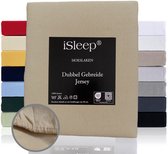 iSleep Dubbel Gebreide Jersey Hoeslaken - Hoge Hoek - Rondom Elastiek - Tweepersoons - 130/140x200 cm - Beige