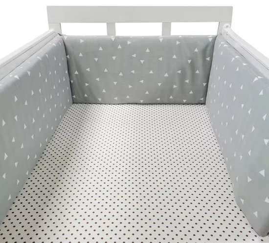 Il Bambini - Tour de lit 180x30cm - Tour de lit Bébé - Katoen - Grijs avec triangles blancs